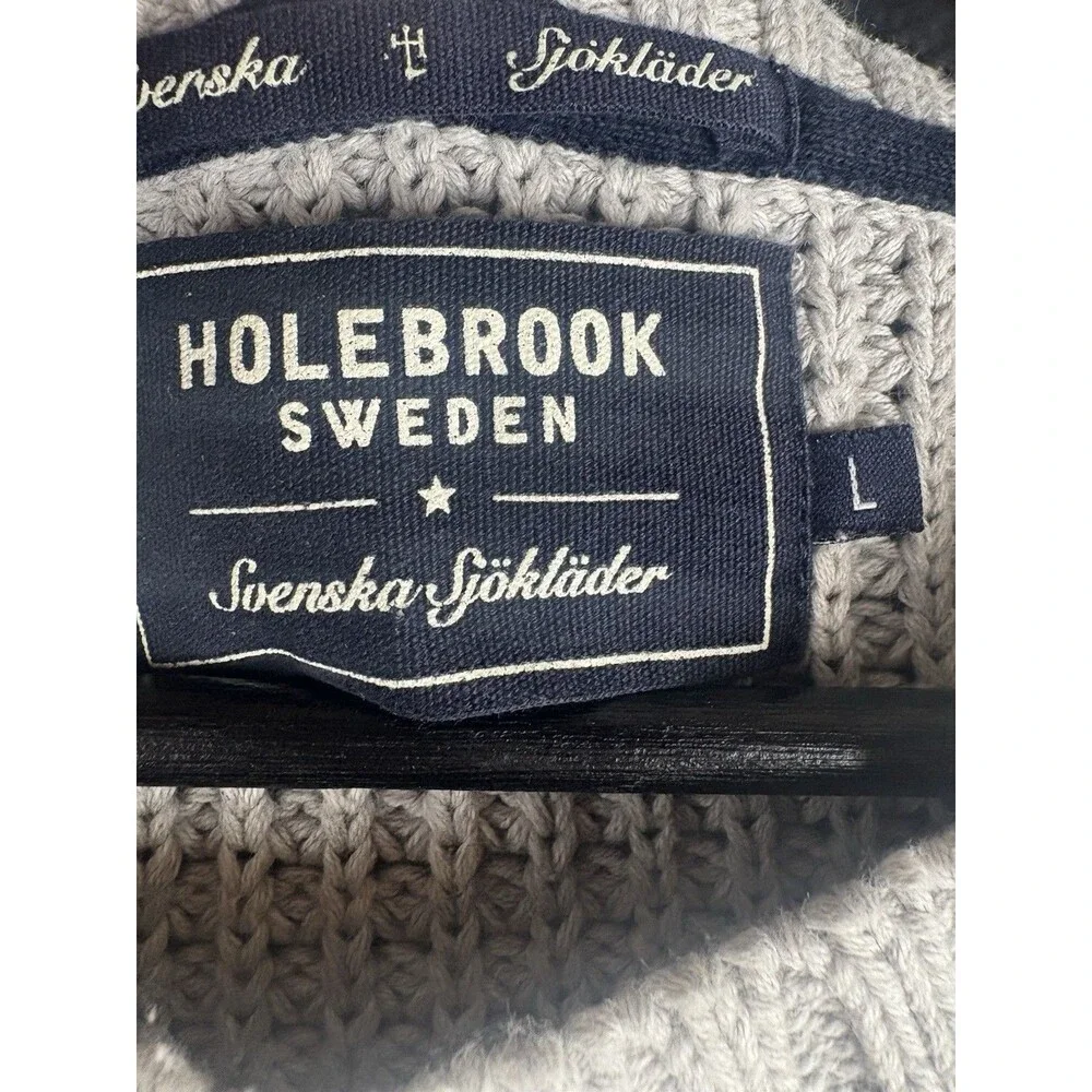 Holebrook Sweden Cotton Chunky Sweater Mens Lg Coastal Nautical Cozy Fish Waffle